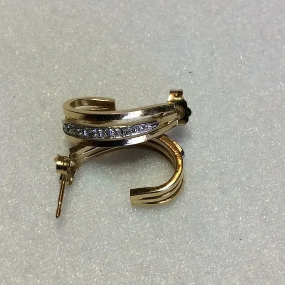 FINAL SALE PRICE 2 Pairs of 14K Triple Dia Earrings + Monet Hoops - Picture 5 of 8